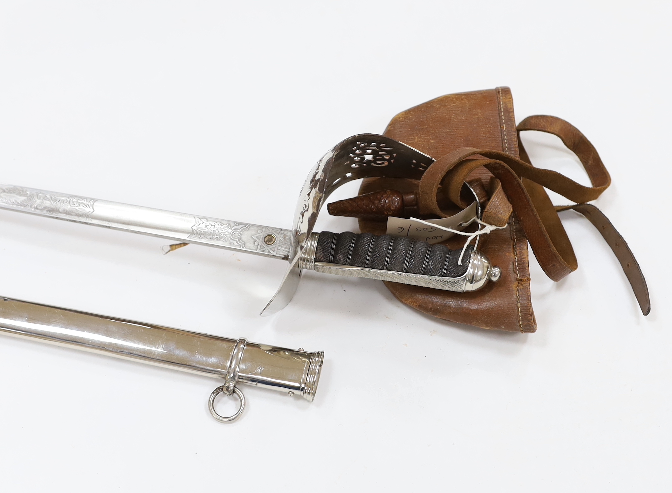 A George V officer's sword, maker Hawksworth Sheffield, in chromed scabbard, blade 82cm